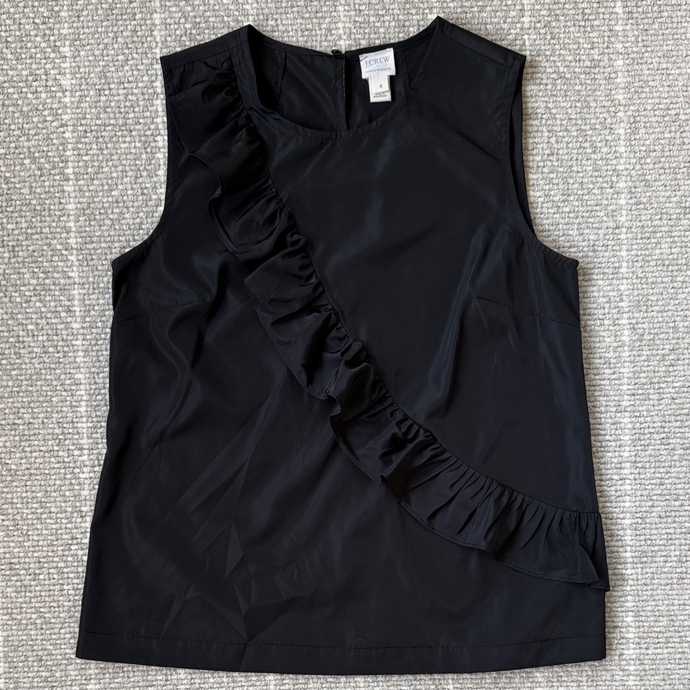 J. Crew Factory Size 4 Black Ruffle Blouse Women’s Like New